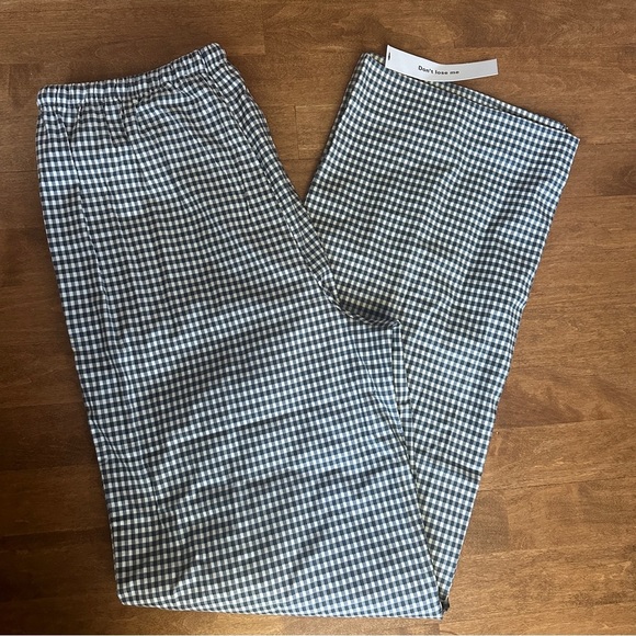 NWT Reformation Micah Cotton Pant in Slate Check Gingham Navy White | size S - Picture 6 of 9